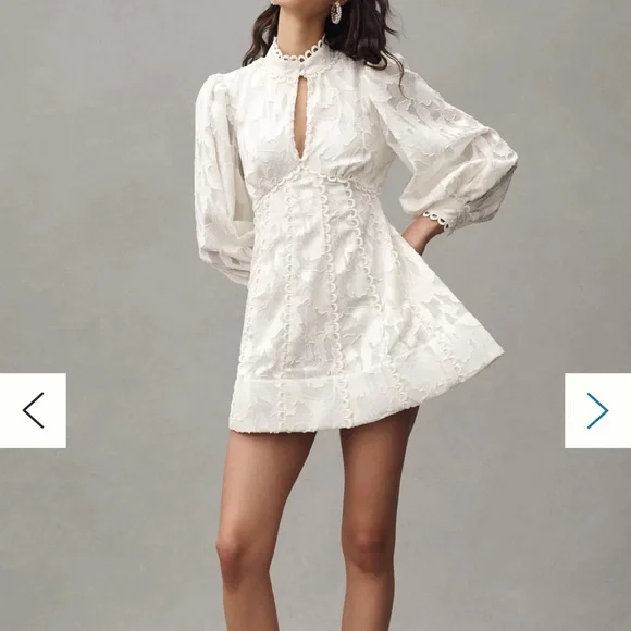 BHLDN Anthropology White Lace Long-Sleeve Women's Dress - Picture 3 of 6